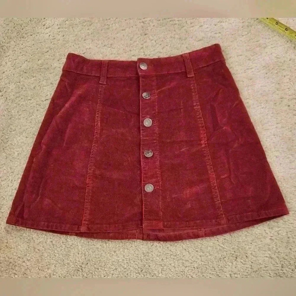Celebrity Pink Mini Skirt Burgundy Corduroy Button-Down Front 26" Waist - Picture 1 of 5